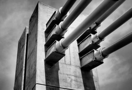 pillar, construction technology, bridge structure, view from the bottom, iron and concrete,...