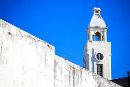 White Church Steeple in Montevideo, Uruguayの写真素材