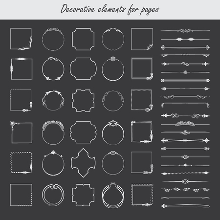Calligraphic design elements. Dividers, frames of different shapesのイラスト素材