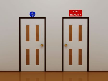 Door with an inscription on the door exit reality.3Dの写真素材