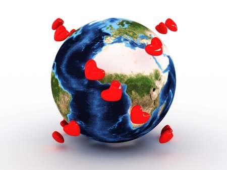 Planet earth with heartsの写真素材