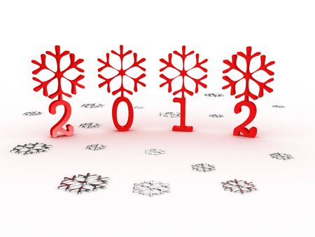 Snowflakes with 2012 year on white background. 3D image