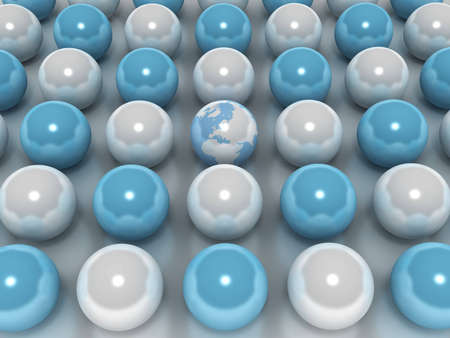 A lot of balls and globe on white background. 3D imageの写真素材