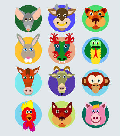 Chinese zodiac animal icons. Vector illustration.のイラスト素材