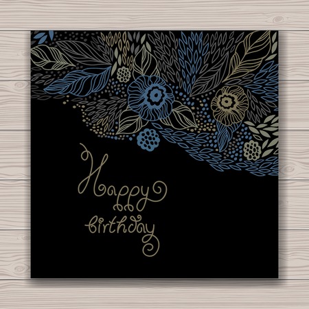 Happy birthday floral frame invitation background and greeting card. Vector illustrationのイラスト素材