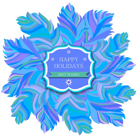 Vector abstract decorative radial frame from stylized blue contoured light bird feathers silhouette on a white background. Vector illustrationのイラスト素材