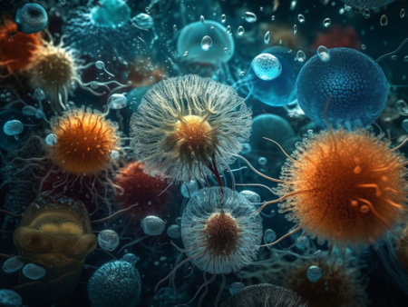 AI-generated detailed image of Beautiful water microorganisms found in waterの素材