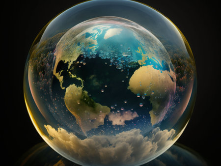 AI generated Planet Earth in a glass sphere. 3D illustration. Abstract background.の素材