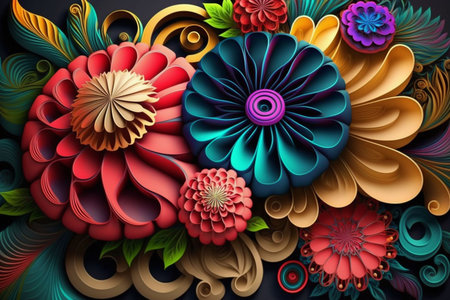 3D illustration wall paper of AI generated abstract fractal for creative flower designの素材