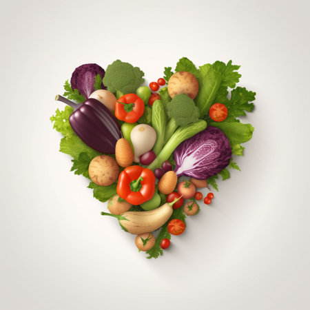 AI-generated Heart made of fresh vegetables. Healthy food concept. Vector illustration.の素材