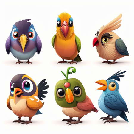 AI-generated Set of cute birds isolated on white background. Cartoon vector illustration.の素材