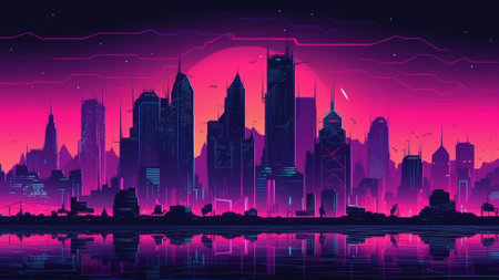 AI-generated Futuristic city skyline with hologram. Futuristic cityscape background. Vector illustration.の素材