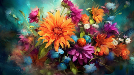AI-generated Bouquet of summer flowers in watercolor style. Digital painting.の素材