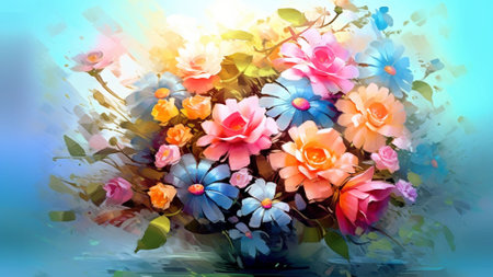 AI- generated bouquet of flowers in watercolor style, abstract floral back ground, air brushの素材