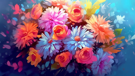 AI- generated Colorful bouquet of flowers. Flower background. Colorful flowers.の素材