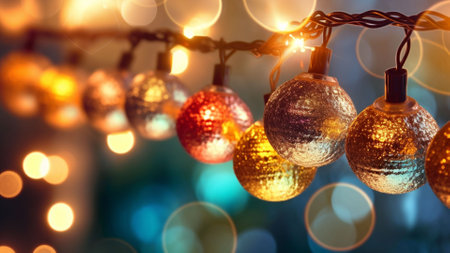 Ai-generated Colorful christmas lights on bokeh background, close upの素材
