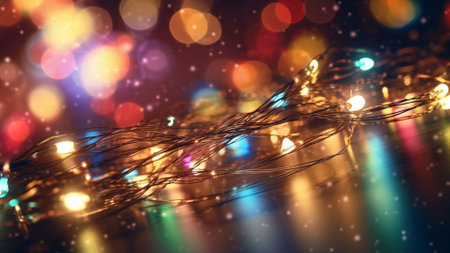 Ai-generated fairy lights on colorful - close up shotの素材