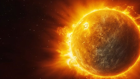 Ai-generated Solar System - Burning sun Sun. Solar System is a system of millions or thousands of stars in the universe.の素材