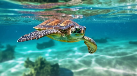 Ai-generated Sea Turtle swimming in clear tropical seaの素材