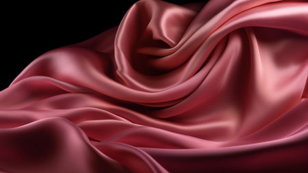 AI-generated Closeup of rippled pink satin fabric on black background.の素材
