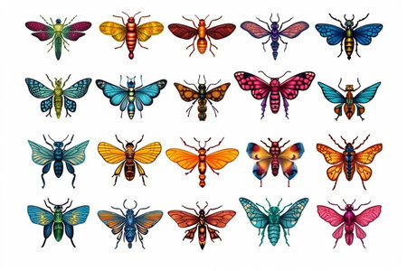 Set of different colorful butterflies. Vector illustration, Ai-generatedの素材