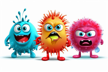 Cartoon illustration of Viruses and bacteria mainly responsible to cause contagious respiratory tract infections  AI-generatedの素材