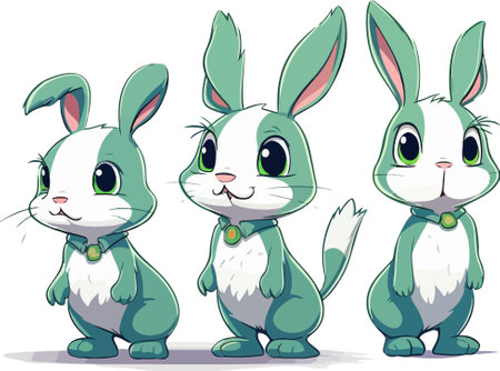 Cute cartoon rabbits set. Vector illustration isolated on white background.のイラスト素材