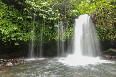 Yeh Ho Waterfall is located in the lush rice field-laden Penebel village in Tabanan. The stream of beautiful waterfall in the jungle in Jatiluwih area, Bali, Indonesia.の写真素材