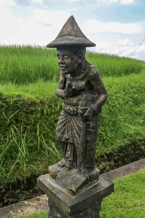 Statue of a rice farmer near the rice field. Balinese Jatiluwih village. Bali, Indonesia.の写真素材