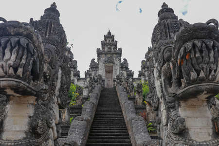 Stone ladders in beautiful Pura Lempuyang Luhur temple. Summer landscape with stairs to temple....