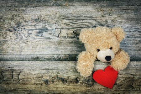 Teddy Bear with red heart. Valentines Day conceptの写真素材