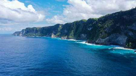 Summer day landscape with the sea and cliffs. Nusa Penida Island, Baliの写真素材