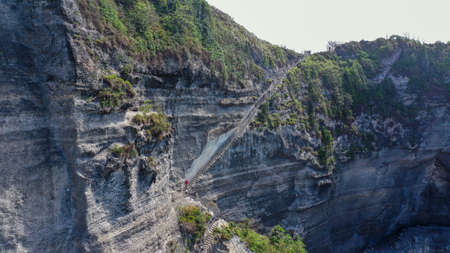The way down to Suwehan beach at the bottom of the cliff. On Nusa Penida island Indonesia