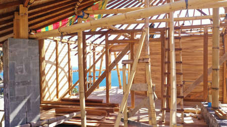 Eco wooden villa. Construction of holiday homes in Baliの写真素材