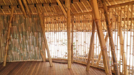 Structure of bamboo huts. Bamboo hut. Bamboo huts for living. The part of the roof is made of bambooの写真素材