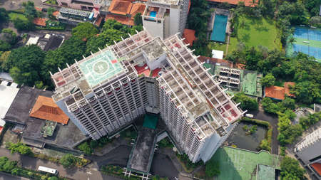 Aerial view of apartment high rise buildings in Jakarta, Indonesiaの写真素材