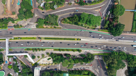 Aerial view of roads in jakarta cityの写真素材