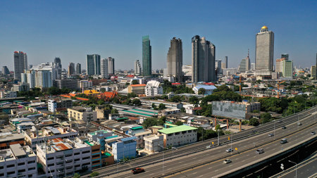 Aerial view Bangkok city downtown skyline of Thailand , Cityscape Thailandの写真素材