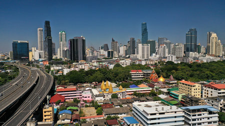 Aerial view Bangkok city downtown skyline of Thailand , Cityscape Thailandの写真素材