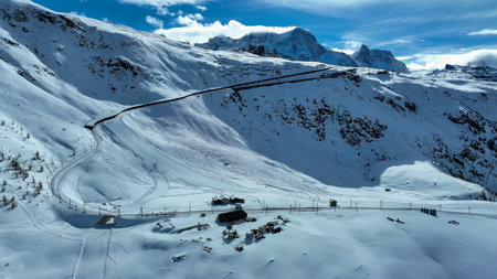 Gorngerat bahn railway and Zermatt ski area view, Valais region in Switzerland Alps