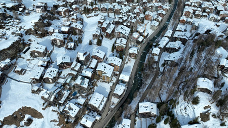 View of Zermatt, mountain resort town in Switzerland near Matterhornの写真素材