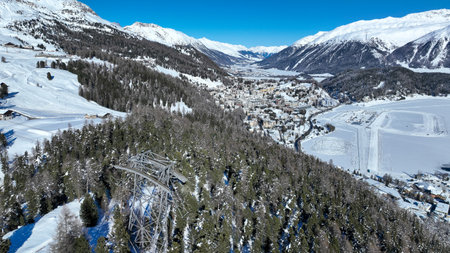 panorama of Sankt Moritz, Saint Moritz, San Maurizio town in Engadine, Swiss Alps during winter.の写真素材