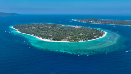 Aerial view of Gili Meno in Lombok, Bali, Indonesiaの写真素材