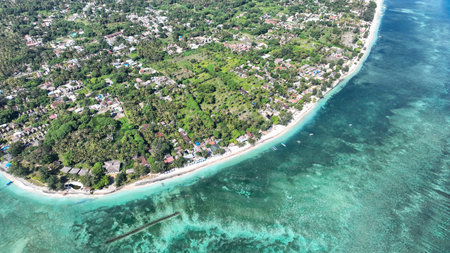 Coast as a background from top view. Turquoise water background from top view. Summer seascape from air. Bali island, Indonesia. Travel imageの写真素材