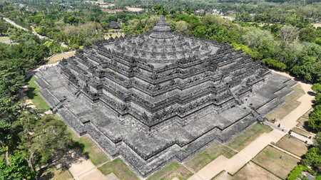 Aerial Photograph of Borobudur Templeの写真素材