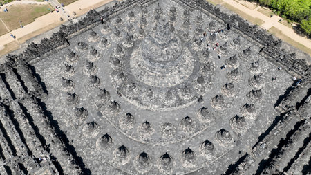Aerial close up photo part of temple in Java Islandの写真素材