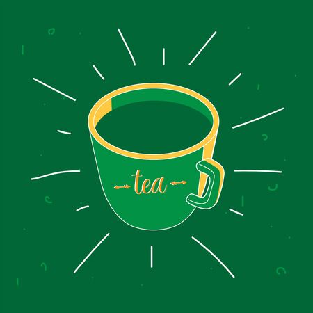 Cute cartoon cup of green tea. Vector illustration.のイラスト素材