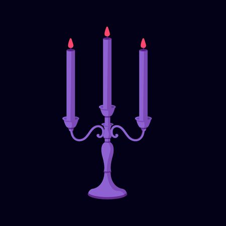 Burning candle in a candlestick on a dark background. Halloween Mysterious castle.のイラスト素材