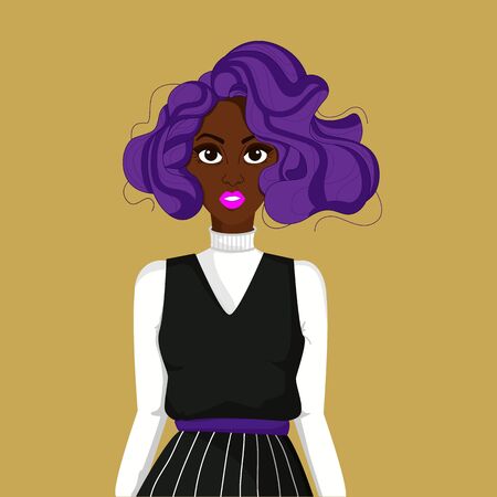 Model in a sweater and vest. Bright curly hair.のイラスト素材