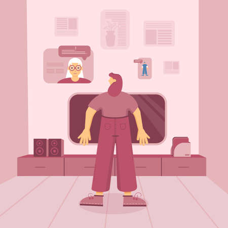 Home interior. Communication during isolation.のイラスト素材